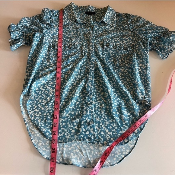 ATELIER INDUSTAIE | Blue floral pocket ruffle puff shirt sleeve button up shirt - Picture 13 of 13